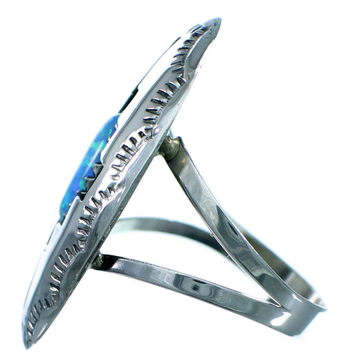 Genuine Sterling Silver Blue Opal Navajo Indian Ring Size 8-1/4 LX113997